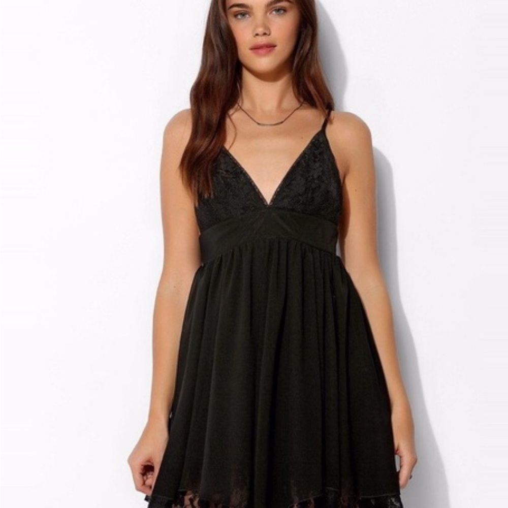UO sparkle & fade black chiffon mini dress